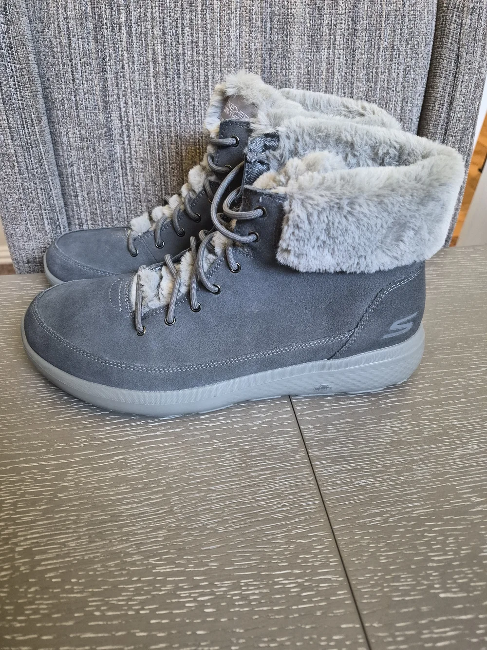 Skechers Winter Chill Gray Suede Faux-Fur Lined Lace-Up Winter Boots